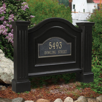 The Mayne Nantucket Address Sign, in the black finish, installed for curb appeal.