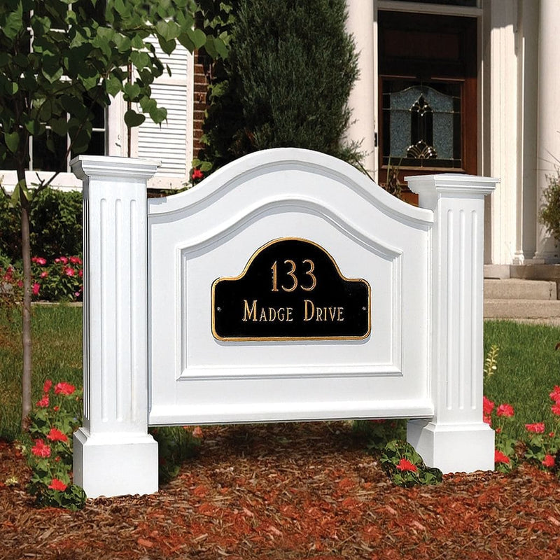 The Mayne Nantucket Address Sign, in the white finish, installed for curb appeal.