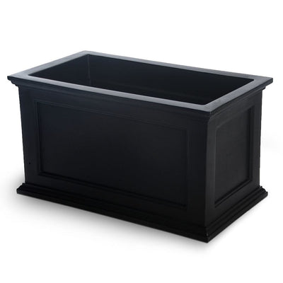 The Mayne Fairfield 20x36 Planter, in the black finish, the unplanted planter detailed to show the shape and color clearly.