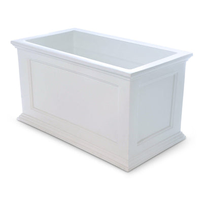 The Mayne Fairfield 20x36 Planter, in the white finish, the unplanted planter detailed to show the shape and color clearly.