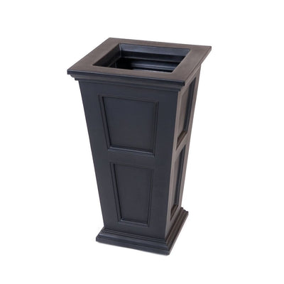 The Mayne Fairfield Tall Planter, in the black finish, the unplanted planter detailed to show the shape and color clearly.