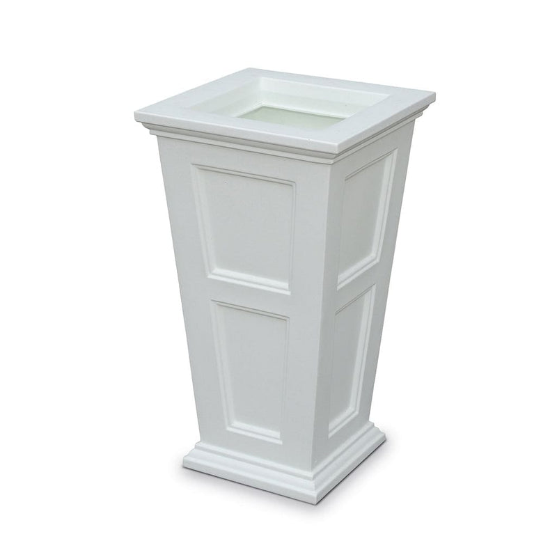 The Mayne Fairfield Tall Planter, in the white finish, the unplanted planter detailed to show the shape and color clearly.
