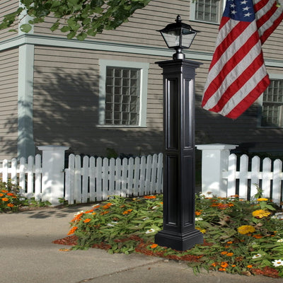 The Mayne Liberty Lamp Post with Mount, in the black finish, installed for curb appeal.