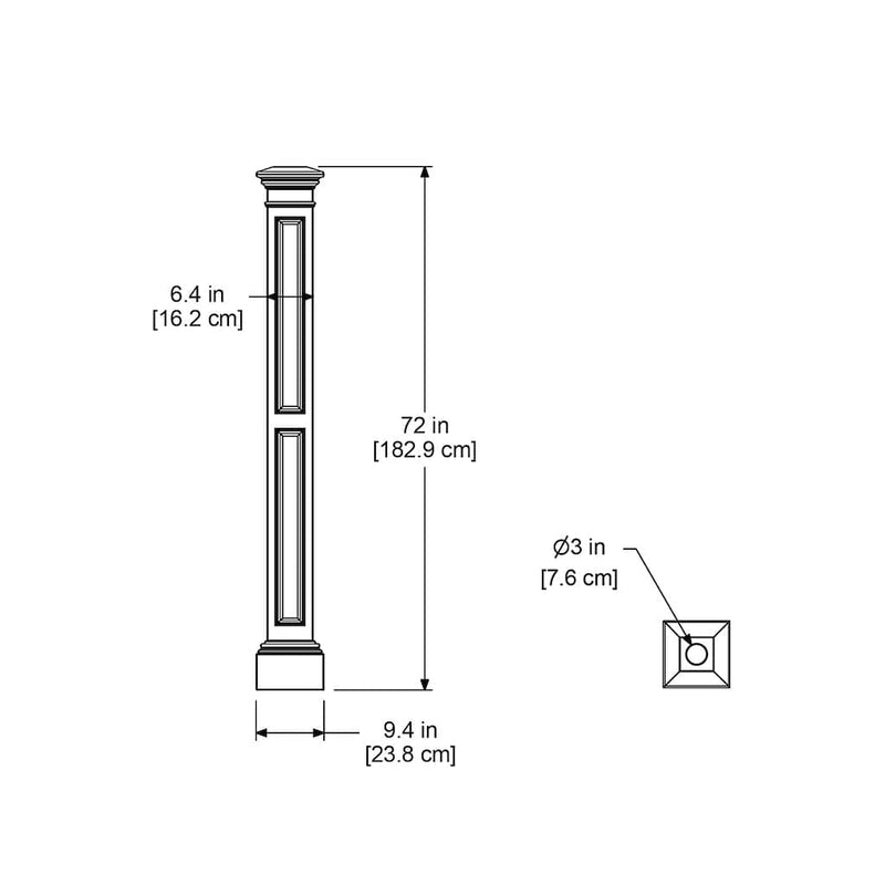 The Mayne Liberty Lamp Post with no mount measurement specifications, the length, width and height for installation purposes. 