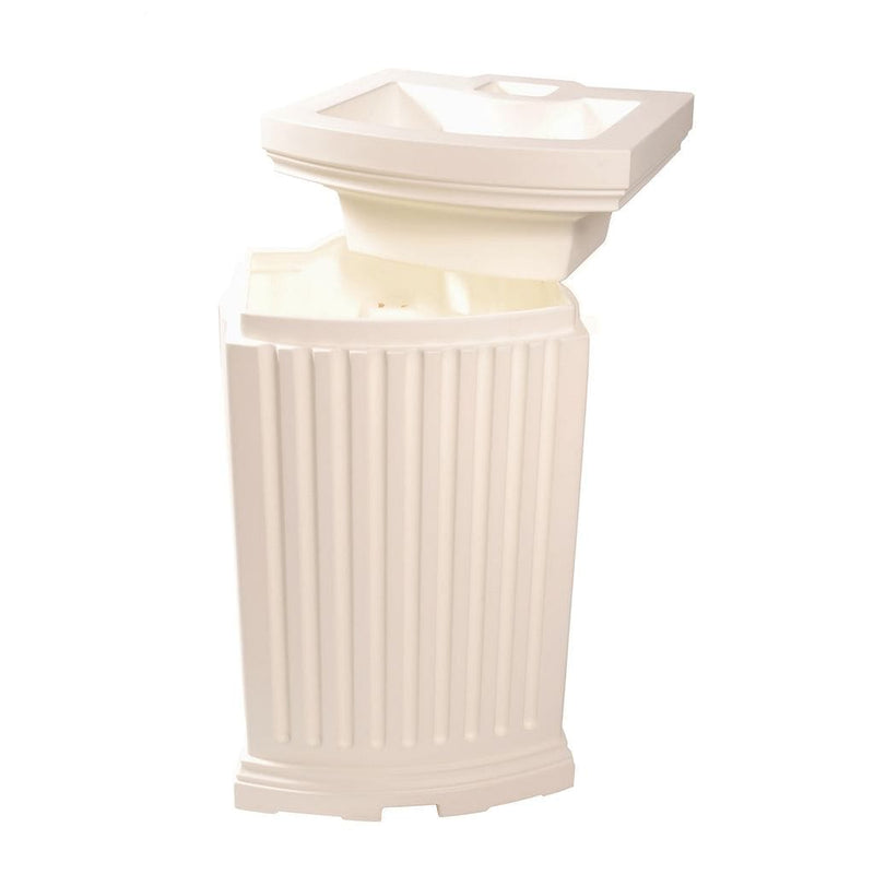 The Mayne Madison Rain Catcher in White, in the white finish, the unplanted planter detailed to show the shape and color clearly.
