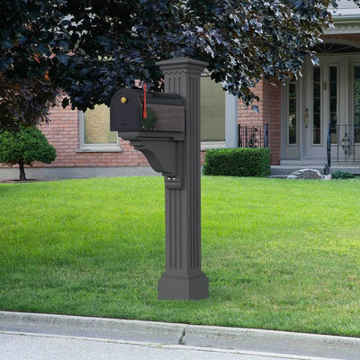 The Mayne Manchester Mail Post, in the graphite finish,installed for curb appeal.