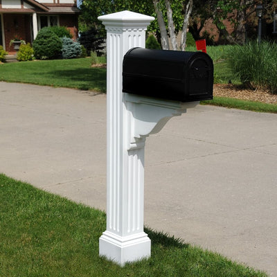 The Mayne Manchester Mail Post, in the white finish, installed for curb appeal.