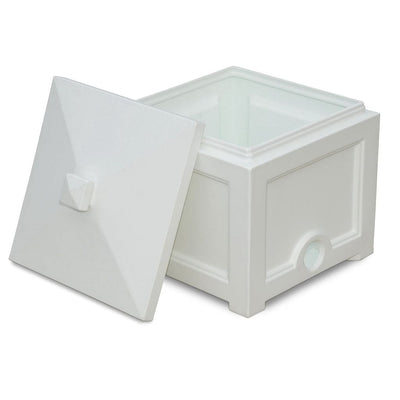 The Mayne Fairfield Garden Hose Bin in White, in the white finish, detailed to show the shape and color clearly.