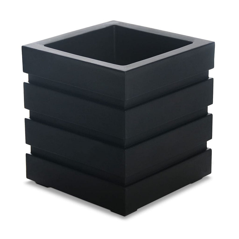 The Mayne Freeport 18x18 Square Planter, in the black finish, the unplanted planter detailed to show the shape and color clearly.