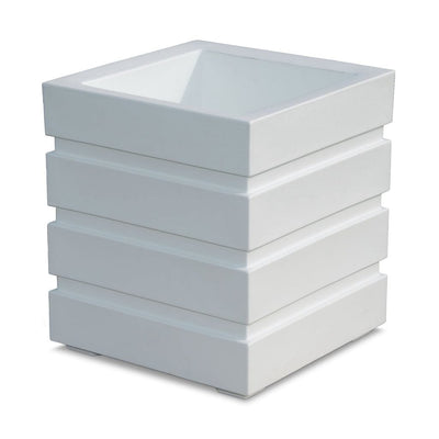 The Mayne Freeport 18x18 Square Planter, in the white finish, the unplanted planter detailed to show the shape and color clearly.