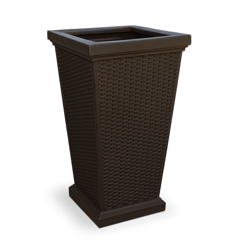 The Mayne Wellington Tall Planter, in the espresso finish, the unplanted planter detailed to show the shape and color clearly.