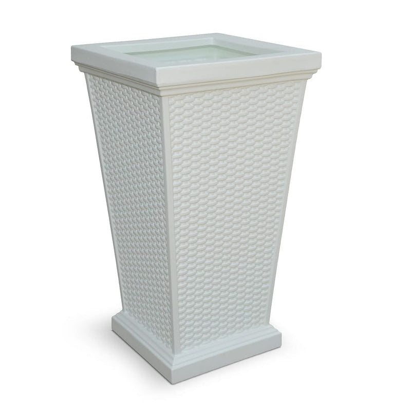 The Mayne Wellington Tall Planter, in the white finish, the unplanted planter detailed to show the shape and color clearly.