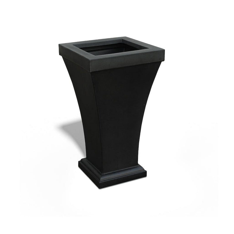 The Mayne Bordeaux Tall Planter, in the black finish, the unplanted planter detailed to show the shape and color clearly.