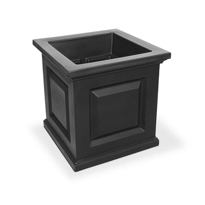 The Mayne Nantucket Square Planter, in the black finish, the unplanted planter detailed to show the shape and color clearly.