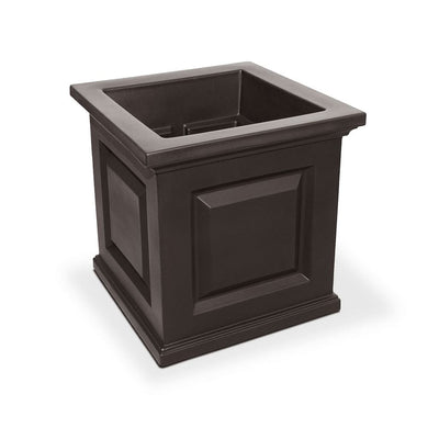 The Mayne Nantucket Square Planter, in the espresso finish, the unplanted planter detailed to show the shape and color clearly.