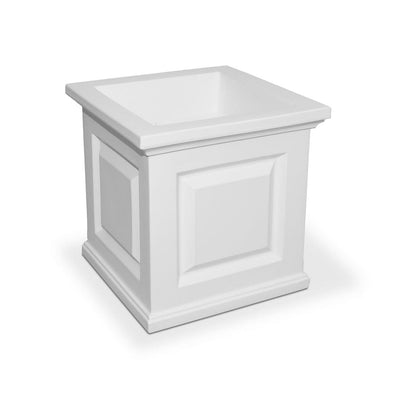 The Mayne Nantucket Square Planter, in the white finish, the unplanted planter detailed to show the shape and color clearly.