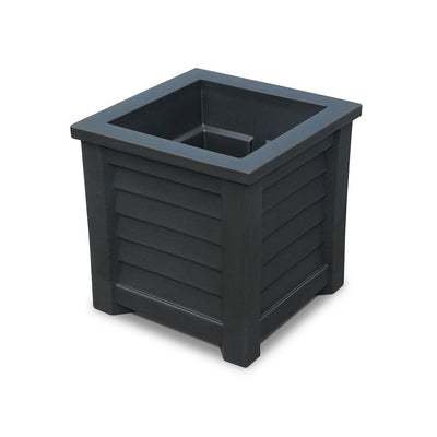 The Mayne Lakeland 16x16 Square Planter, in the black finish, the unplanted planter detailed to show the shape and color clearly.