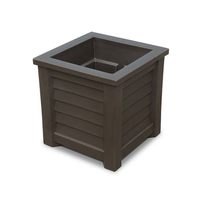 The Mayne Lakeland 16x16 Square Planter, in the espresso finish, the unplanted planter detailed to show the shape and color clearly.