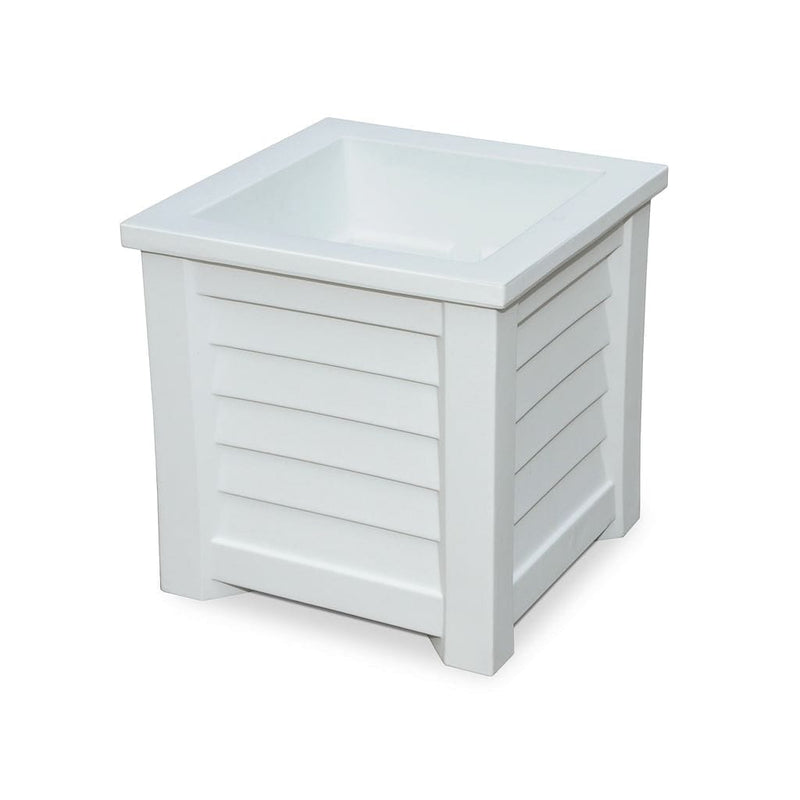 The Mayne Lakeland 16x16 Square Planter, in the white finish, the unplanted planter detailed to show the shape and color clearly.