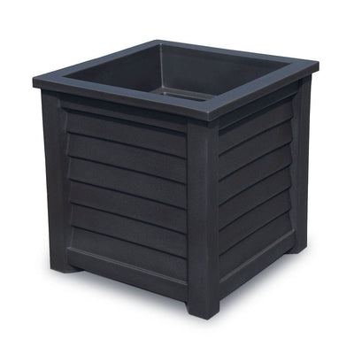 The Mayne Lakeland 20x20 Square Planter, in the black finish, the unplanted planter detailed to show the shape and color clearly.