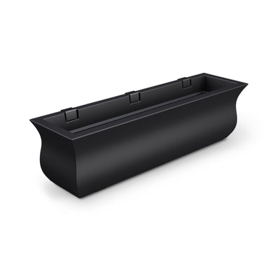 The Mayne Valencia 3ft Window Box Planter, in the black finish, the unplanted planter detailed to show the shape and color clearly.