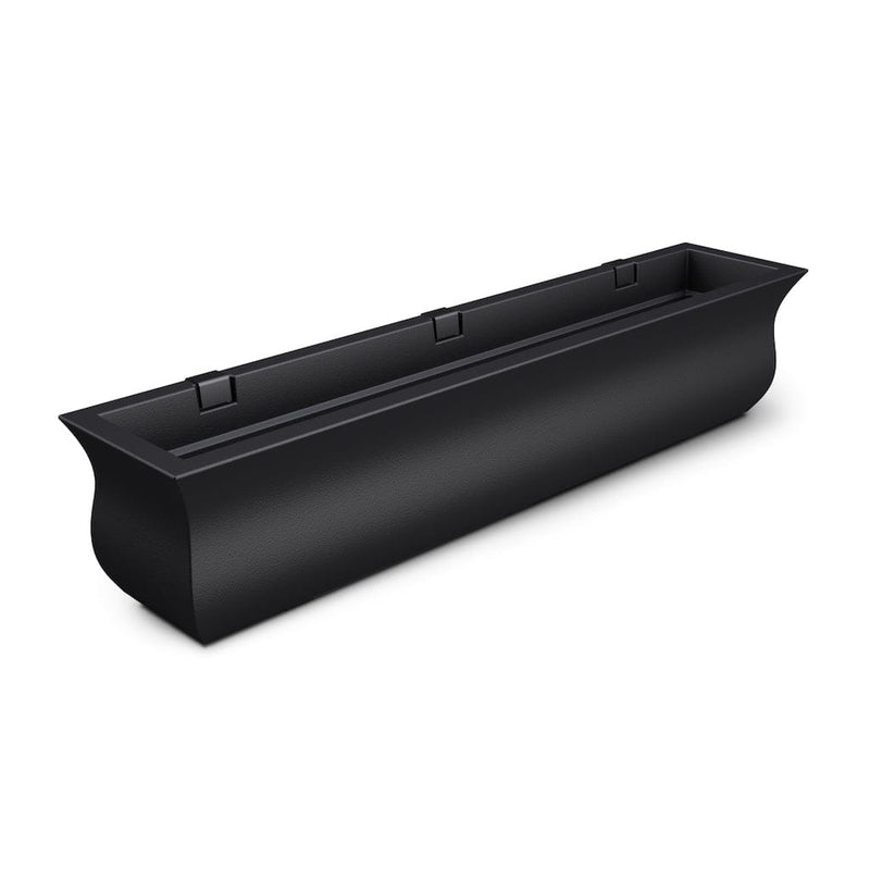 The Mayne Valencia 4ft Window Box Planter, in the black finish, the unplanted planter detailed to show the shape and color clearly.