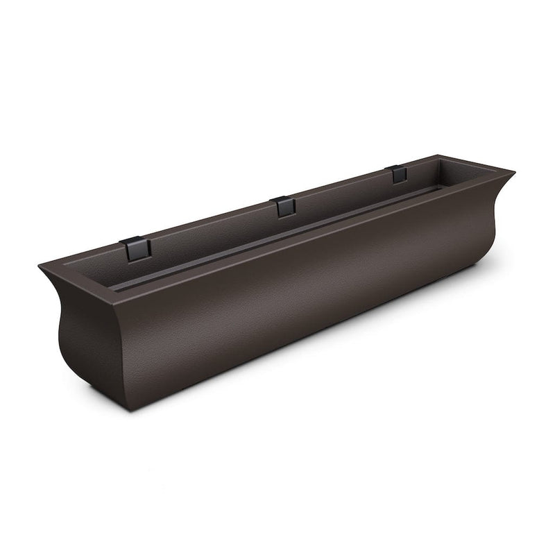 The Mayne Valencia 4ft Window Box Planter, in the espresso finish, the unplanted planter detailed to show the shape and color clearly.