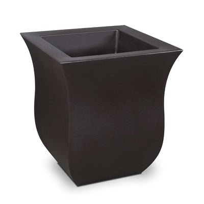 The Mayne Valencia Square Planter, in the espresso finish, the unplanted planter detailed to show the shape and color clearly.