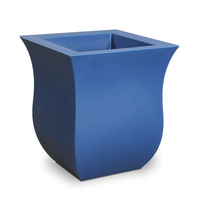 The Mayne Valencia Square Planter, in the neptune blue finish, the unplanted planter detailed to show the shape and color clearly.