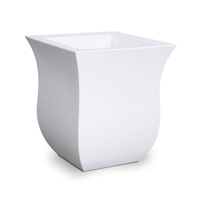 The Mayne Valencia Square Planter, in the white finish, the unplanted planter detailed to show the shape and color clearly.