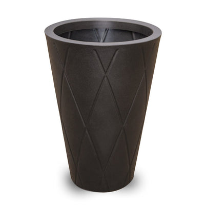 The Mayne Versailles Tall Round Planter, in the espresso finish, the unplanted planter detailed to show the shape and color clearly.
