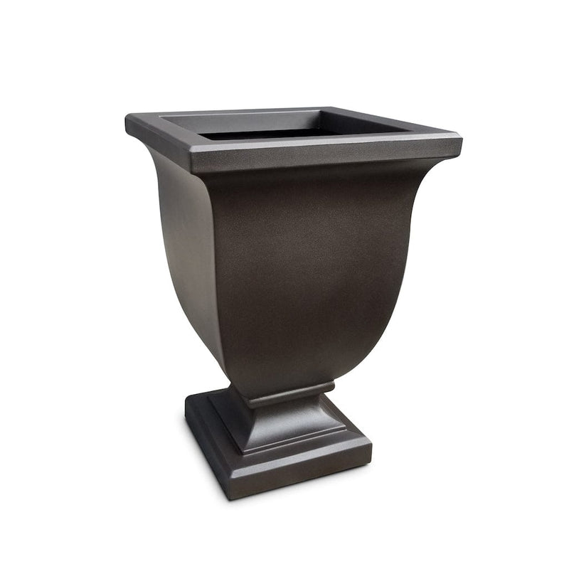 The Mayne Augusta Tall Planter, in the espresso finish, the unplanted planter detailed to show the shape and color clearly.