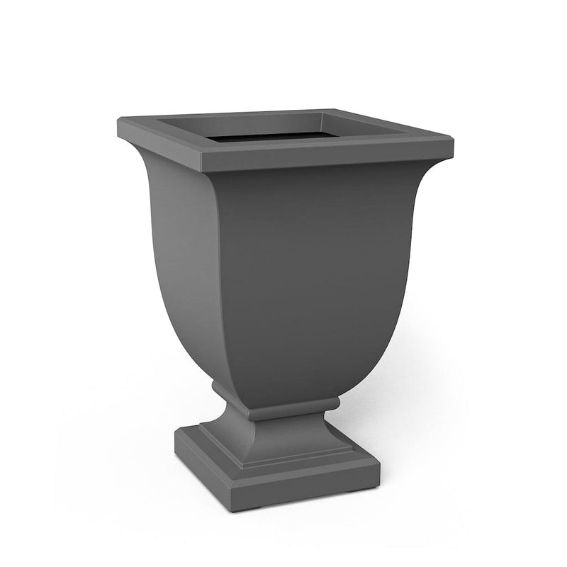 The Mayne Augusta Tall Planter, in the graphite finish,the unplanted planter detailed to show the shape and color clearly.