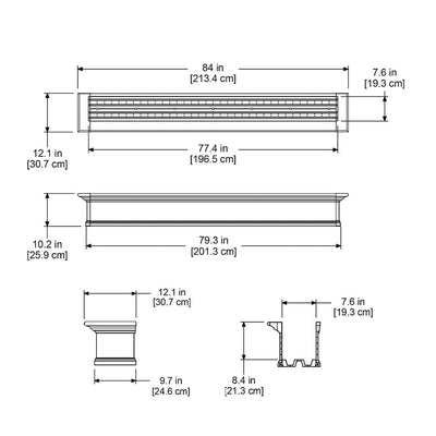 The Mayne Yorkshire 7ft Window Box measurement specifications, the length, width and height for installation purposes. 