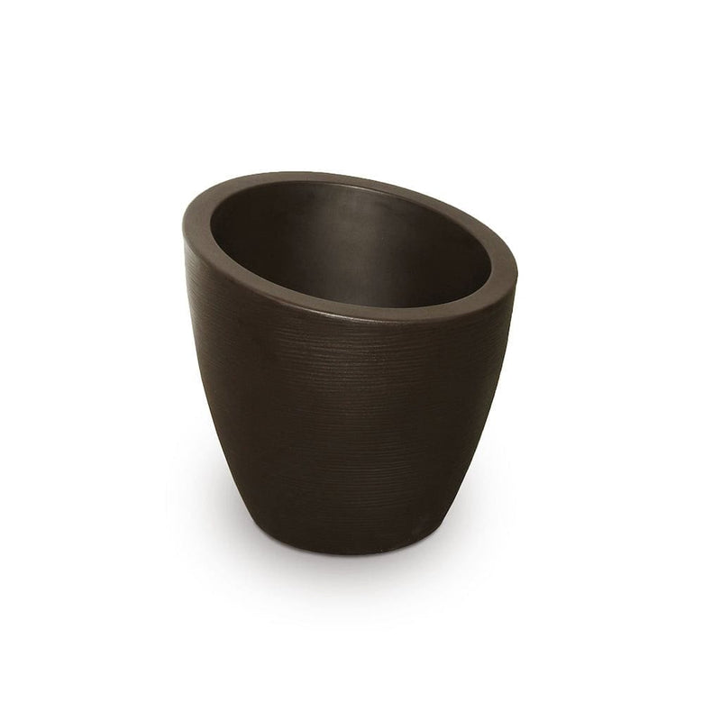 The Mayne Modesto Round Planter, in the espresso finish, the unplanted planter detailed to show the shape and color clearly.