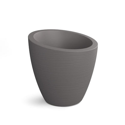 The Mayne Modesto Round Planter, in the graphite finish,the unplanted planter detailed to show the shape and color clearly.