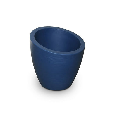 The Mayne Modesto Round Planter, in the neptune blue finish, the unplanted planter detailed to show the shape and color clearly.