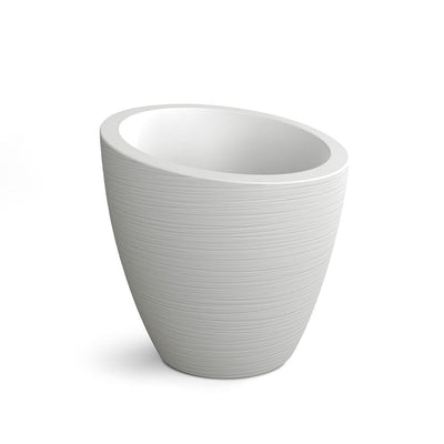 The Mayne Modesto Round Planter, with a white finish, the unplanted planter detailed to show the shape and color clearly.