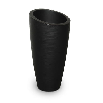 The Mayne Modesto Tall Planter, in the black finish, the unplanted planter detailed to show the shape and color clearly.