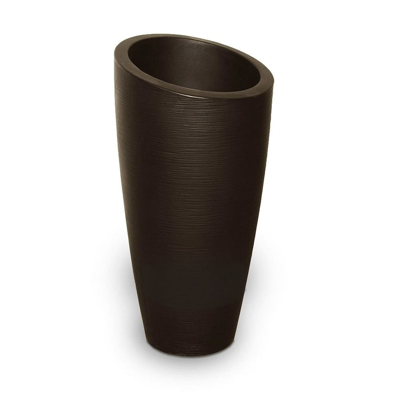 The Mayne Modesto Tall Planter, in the espresso finish, the unplanted planter detailed to show the shape and color clearly.