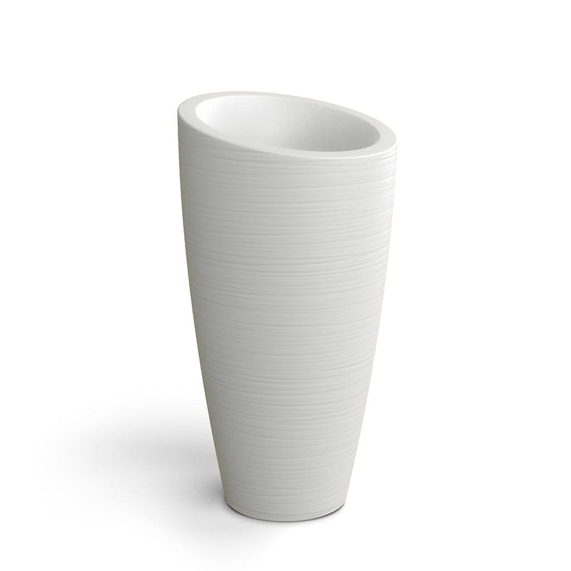 The Mayne Modesto Tall Planter, with a white finish, the unplanted planter detailed to show the shape and color clearly.