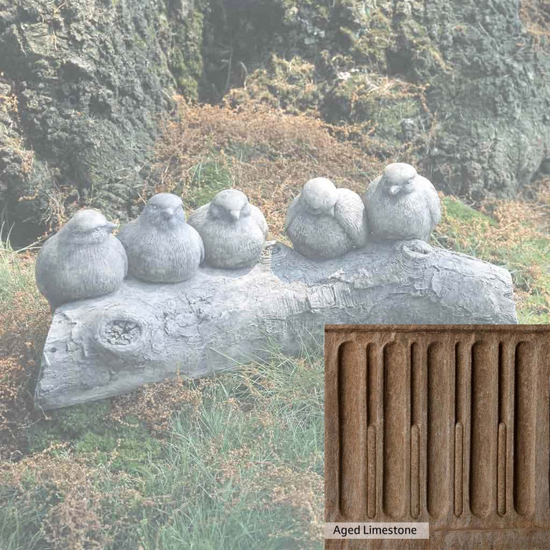 Aged Limestone Patina for the Campania International Birds on a Log Garden Statue, brown, orange, and green for an old stone look.