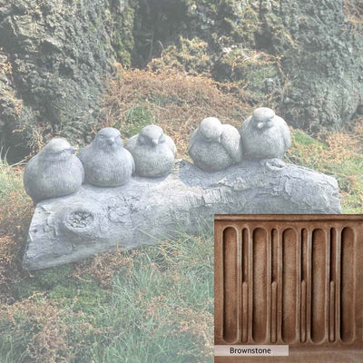 Brownstone Patina for the Campania International Birds on a Log Garden Statue, brown blended with hints of red and yellow, works well in the garden.
