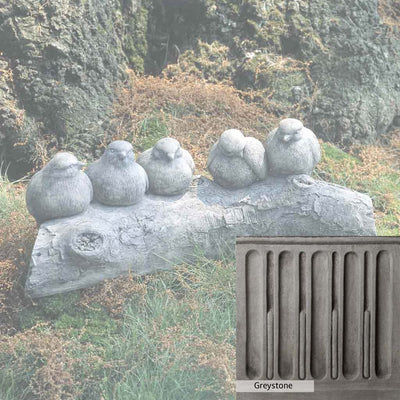 Greystone Patina for the Campania International Birds on a Log Garden Statue , a classic gray, soft, and muted, blends nicely in the garden.