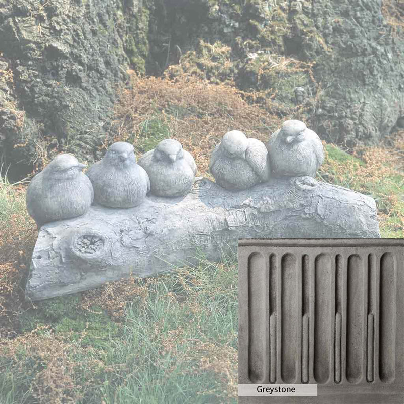 Greystone Patina for the Campania International Birds on a Log Garden Statue , a classic gray, soft, and muted, blends nicely in the garden.