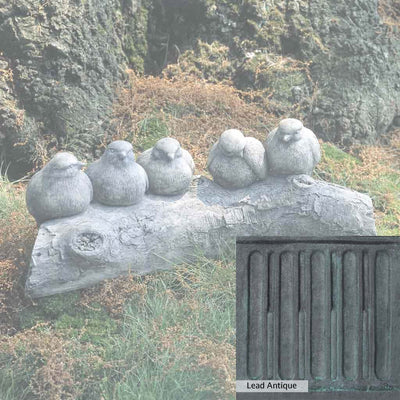 The Lead Antique Patina for the Campania International Birds on a Log Garden Statue, aged blue and grey layered to give the look of a classic antique lead patina.