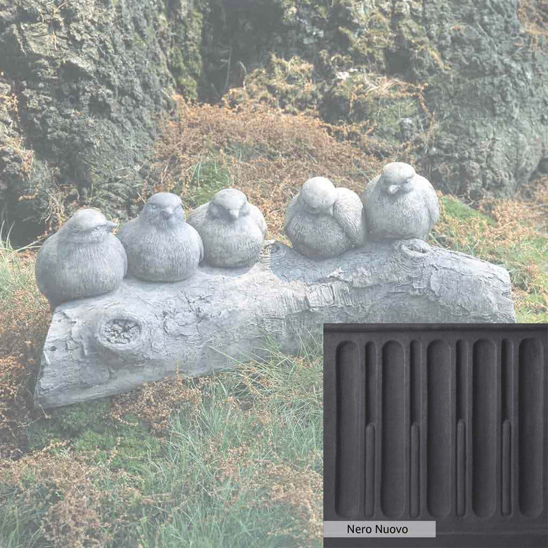 Nero Nuovo Patina for the Campania International Birds on a Log Garden Statue, bold dramatic black patina for the garden.
