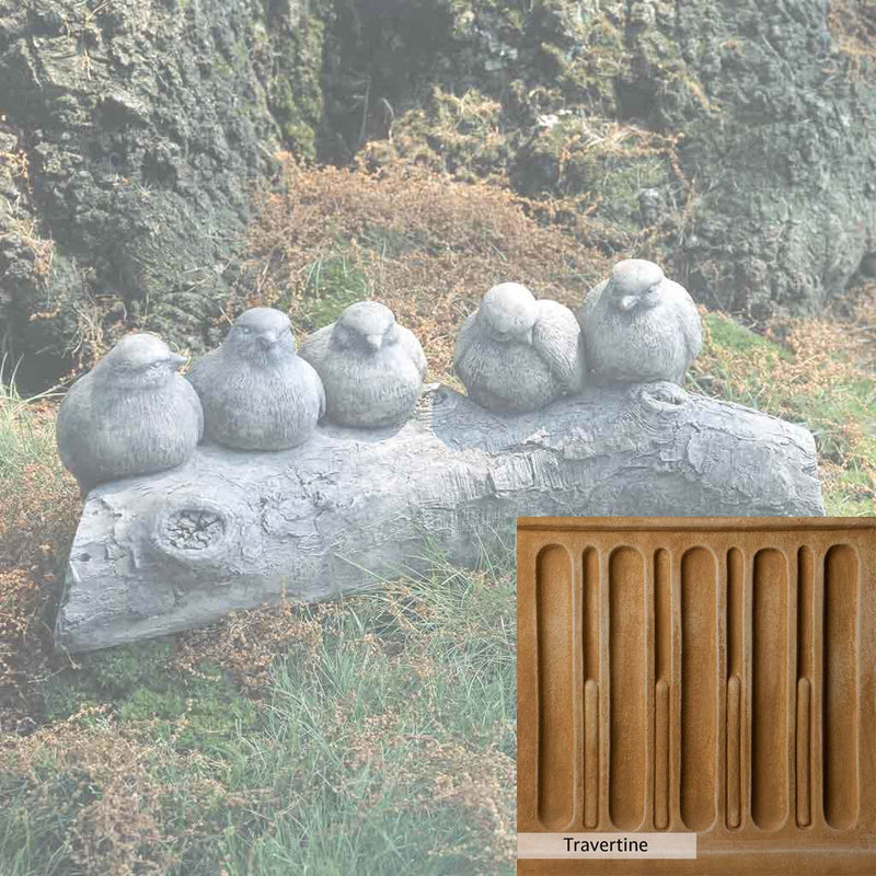 Travertine Patina for the Campania International Birds on a Log Garden Statue, soft yellows, oranges, and brown for an old-word garden.
