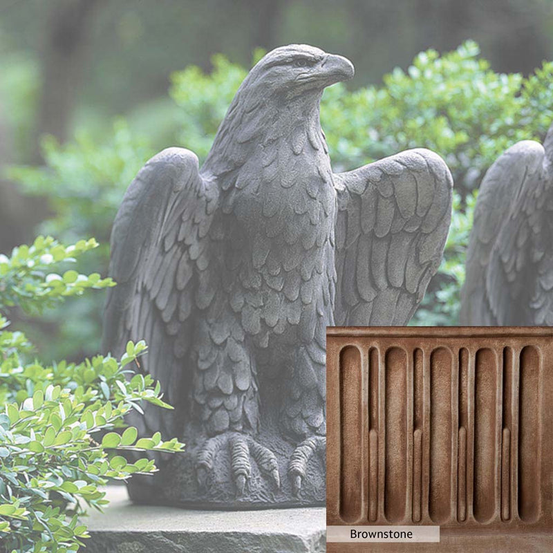 Brownstone Patina for the Campania International Eagle Looking Left Statue, brown blended with hints of red and yellow, works well in the garden.