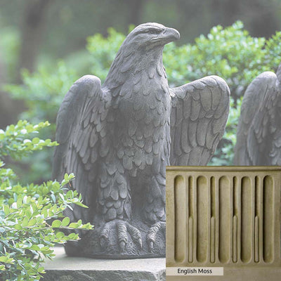 English Moss Patina for the Campania International Eagle Looking Left Statue, green blended into a soft pallet with a light undertone of gray.